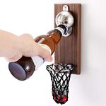 Basketball Bottle Opener with Cap Collector Catcher，Magnetic Refrigerator Paste Bottle Opener，Ideal Gift for Basketball and Beer Lovers, Use as Bar Decoration.