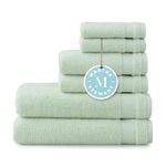 MARTHA STEWART 100% Cotton Bath Towels Set of 6 Piece, 2 Bath Towels, 2 Hand Towels, 2 Washcloths, Quick Dry Towels, Soft & Absorbent, Bathroom Essentials, Mint Green