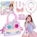 Topunny Unicorn Bag with Adjustable Straps,Includes Hairpins, Earrings, Necklace, Bracelet, Rings,Kids Crossbody Purse Princess Toys Gifts for 3 4 5 6 7 8-12 Year Old