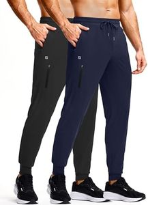 GGJ Men's Athletic Joggers with Zipper Pockets Stretch Tapered Running Sweatpants Gym Jogging Workout Pants for Men Black Navy L