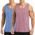 Amussiar Men's 2 Pack Tank Tops Quick Dry Workout Sleeveless Shirts for Bodybuilding Gym Jogging Running Fitness Training Sleeveless Shirts Pink/Sky Blue