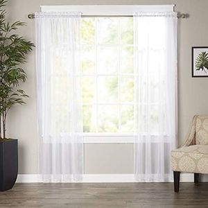 Elegant Comfort Luxury Sheer Curtains, Window Treatment Curtain Panels with Rod Pocket for Kitchen, Bedroom and Living Room (60 x 84-inches Long, Set of 2), Classic White