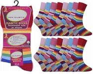 OnlyBee 6 Pairs of Womens Non Binding Diabetic Soft Loose Top Rainbow Stripe Socks