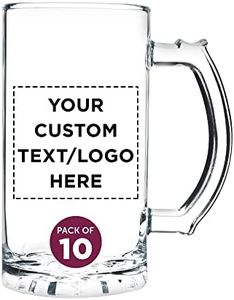 DISCOUNT PROMOS Custom Glass Beer Mug 16 oz. Set of 10, Personalized Bulk Pack - Great for Wedding Favors, Groomsmen Gifts, Birthday Gifts - Clear