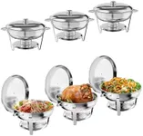 Chafing Dishes for Buffet 5QT 6 Pack,Upgraded Round Chafing Dish Buffet Set with Lid & Lid Holder, Stainless Steel Chafers and Buffet Warmers Set for Parties, Wedding