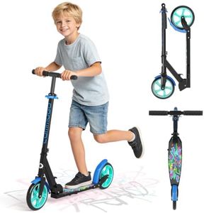 Kick Scooter for Kids 5-12, Teens, Adults, CPSC Certified Foldable Lightweight Sport Scooter with 8 Inch Wheels, Max Load 240 LBS, Gift for Childs (Blue_Black)