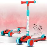 Little Olive Munchkin Scooter for Kids of 3 to 14 Years Age 3 Adjustable Height, Foldable, LED PU Kick Scooter with Brakes for Kid's (Light Red)