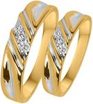 DS Jewels Lovely Couple's Rings Collection Cubic Zirconia One Row Style 14K Yellow Gold Plated Alloy Engagement Ring His & her Matching Wedding Band Sets, Cubic Zirconia