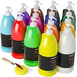 Nicpro 14 Colors Large Bulk Acrylic Paint Set (1000 ml) Rich Art Painting Supplies Non Toxic for Multi Surface, Canvas, Wood, Leather, Fabric Stone Craft, for Kid & Adult with Pump