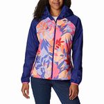 Columbia Women's Ulica Rain Jacket, Wild Geranium Floriated, Dark Sapphire, XS