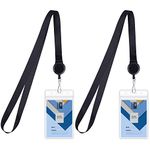 Wisdompro 2 Pack Retractable Card Holder, Access Key Card Holder Keychain for ID Card, Bus Pass, with 2 Slot Clear Badge Holder - Black