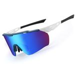 DUCO Cycling Sunglasses for Men Women Sports Sunglasses uv 400 Protection TR90 Baseball Driving Fishing Sun glasses DC0038 (Blue Frame White Temple Revo Blue Lens)