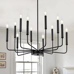 Modern Black Chandeliers, 12-Light Industrial Metal Chandelier Lighting, Classic Candle Hanging Pendant for Kitchen Island, Dining Room, Living Room, Entryway, Stair E14 (Bulbs Not Included)