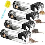 Mouse Traps, 4 Pack Enlarged Humane Mouse Traps for Indoors and Outdoors, No Kill Rat Trap, Improved Highly Sensitive, Effective Quick Reusable Rodent Catcher with Cleaning Brushs,Easy to Use