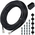 moeverEX Phone Cord 50FT, Landline Telephone Cable with RJ11 Plug, Includes Telephone Inline RJ11 Splitter and 20Pcs Cable Clips(Black)