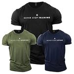 GYMTIER Men's Gym T-Shirt - 3 T-Shirt Bundle - Bodybuilding Training Top, NeverStop 1, M