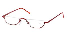 SOOLALA Vintage Designer Alloy Flat Top Half Frame Stylish Slim Reading Glasses, Red, 1.0