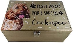 Dog Breeds Treats Box Food Storage Container Holder Biscuits Barrel Wood Box 20 Dog Breeds Available (Cockapoo 77000)