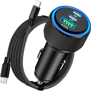 [Apple MFi Certified] iPhone 17 Car Charger Fast Charging, KYOHAYA 3-Port 67W PD/QC Car Power Adapter USB-C Charger Cigarette Lighter + Type-C Braided Cord for iPhone 17/17 Pro/16 Pro/15/Galaxy/Pixel