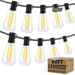 OHLUX Bistro String Lights Outdoor, 60FT Deck Lights with 32 Shatterproof ST38 Vintage Edison Bulbs, 2200K Warm Dimmable Connectable LED Light String for Outside Porch Yard Gazebos Balcony Garden