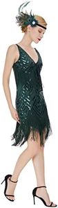 MISSCHEN Women's 1920s Great Gatsby Dress Sequin Flapper Dress Slip Mini Short Dress S Dark Green