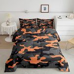 Army Camouflage Lightweight Bedding Set Teens Camo Comforter Set for Kids Boys Girls Colorful Pattern Decor Comforter Orange Black Grey Quilt Set Bedroom Collection 3Pcs Queen Size