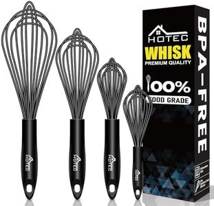 HOTEC 4 Pieces Silicone Whisks Set, Wire Balloon Whisks Egg Beater, Non-slip Handle Whisk for Non-stick Cookware Perfect for Cooking, Stirring, Beating and Blending (Black)