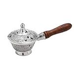 NKlaus Incense Burner with Wooden Handle Incense Burner Incense Burner Brass Nickel Plated Solid Handmade Decoration Esoteric 2835