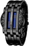 Binary Matrix Blue LED Digital Watch Mens Classic Creative Fashion Black Plated Wrist Watches, Black Blue, Digital