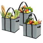 Foraineam 3-Pack Extra Large Reusable Grocery Bags, 14 x 11 x 12 Inch Gray Durable Heavy Duty Grocery Totes Bag Storage Box Bins Collapsible Grocery Shopping Box Bags with Reinforced Bottom