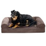 Furhaven Medium Orthopedic Dog Bed Faux Fur & Velvet Sofa-Style w/Removable Washable Cover - Driftwood Brown, Medium