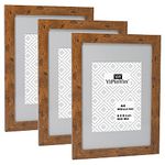 A4 Rustic Wood Photo Frame set of 3,with mount for 6x8 photo,A4 Picture frames 3 Pack With Glass Front for Tabletop or Wall Display