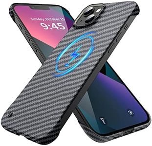 GRECAZO Magnetic Ultra-Thin Frosted Soft Touch Skin Borderless Carbon Fiber Bump Texture for iPhone 13 Frameless Phone Case 6.1" Slim Minimalist Lightweight Matte Hard MagSafe Cover Case-Black