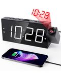 Projection Clock for Bedrooms, Digital Clock with 180°Projector, 8”LED Screen, 5-Level Dimmer, USB Charger, 12/24H, DST, Snooze, Battery Backup, Dual Digital Alarm Clocks for Kids,Adults,Elders