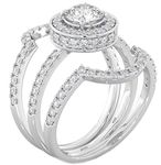 BESTTOHAVE Ladies Ring -Halo Design 3 piece 925 Sterling Silver Luxury Affordable Wedding Engagement Bridal Ring Set T