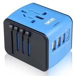 Travel Adapter, HAOZI Universal Travel Adapter - 3 USB + 1 Type C in One Travel Charger with UK/US/AUS/EU Plugs and Socket, International Power Adapter Wall Charger (Type-c Blue)