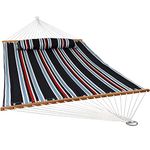 Sunnydaze Outdoor Quilted Fabric Hammock - Two-Person with Spreader Bars - Heavy-Duty 450-Pound Capacity - Nautical Stripe