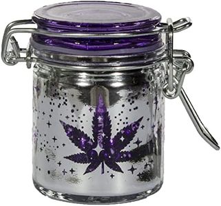 Marijuana Pot Buds Stash Jar w/Clamping Lid in Choice of Design Metallic Silver/Purple