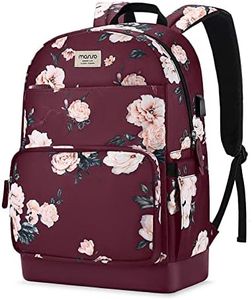 MOSISO 15.6-16 inch Laptop Backpack for Women, Polyester Anti-Theft Stylish Casual Daypack Bag with Luggage Strap & USB Charging Port, Camellia Travel Backpack, Red