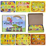 WISHKEY Wooden Educational Colorful Fruits,Animal,Number,Geomatric Shape,Vehicle,Alphabet Set of 6 Board Puzzle Board for Pre School Toddler Kids 3 Years & above (Pack of 6, Multicolor)