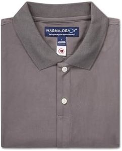 MagnaReady Mens Adaptive Solid Interlock Knit Short Sleeve Polo with Magnetic Closures (Grey, XL)