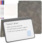 SAYEEC Whiteboard Notebook, Portable Dry Erase Board with 3 Colors Fineliner Pens, Gray PU Cover Erasable Handheld White Board Reusable Drawing Notebook Easel Pad for Meeting Business Office School