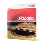 D'Addario Guitar Strings - Acoustic Guitar Strings - 85/15 Bronze - For 6 String Guitar - Full, Bright Tone - EZ930 - Medium, 13-56