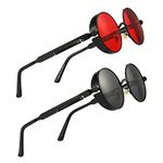 GYsnail Make the world clear Outdoor Steampunk Sunglasses For Men, Round Gothic Shades Women, Premium Punk Circle Frame, Black & Red, Medium