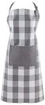 DII Unisex Buffalo Check Kitchen Collection, Classic Farmhouse Chef Apron, One Size, Gray & White