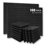 YGM Acoustic Foams® Pyramid Acoustic Panels 12" X 12" X 2", 38 Kg/m³ High Density Premium Grade Studio Noise, Echo Reduction and Absorption, 3D Structure (Charcoal Black) (Set of 100)