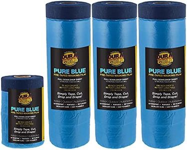 Dura-Gold Pure Blue Pre-Taped Making Film, 4 Roll Variety Pack 22" 43" 71" 106" - Pre-Folded Overspray Paintable Plastic Protective Sheeting, Pull Down Drop Sheet, Auto Painting, Cover Walls Furniture