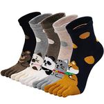 Womens Toe Socks Ladies Five Finger Cotton Sport Socks, Womens Funny Cute Animal Socks Ladies Novelty Socks with Toe, 5 Pairs