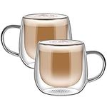 HIRMIT Double Walled Coffee Glasses Mugs Cappuccino Latte Macchiato Glasses Cups Pack of 2 (with handle 300ml)