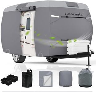 Umbrauto Fiberglass Travel Trailer Cover Fits 11'-13' Trailers, 2023 Upgraded 7 Layers Top Camper RV Cover with Windproof Strap,Adhesive Repair Patches
